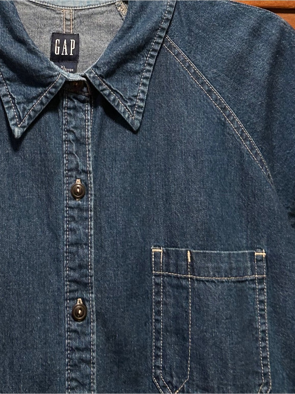 GAP Dark Blue Short Sleeve Denim Button Front Shirt - Picture 7 of 13